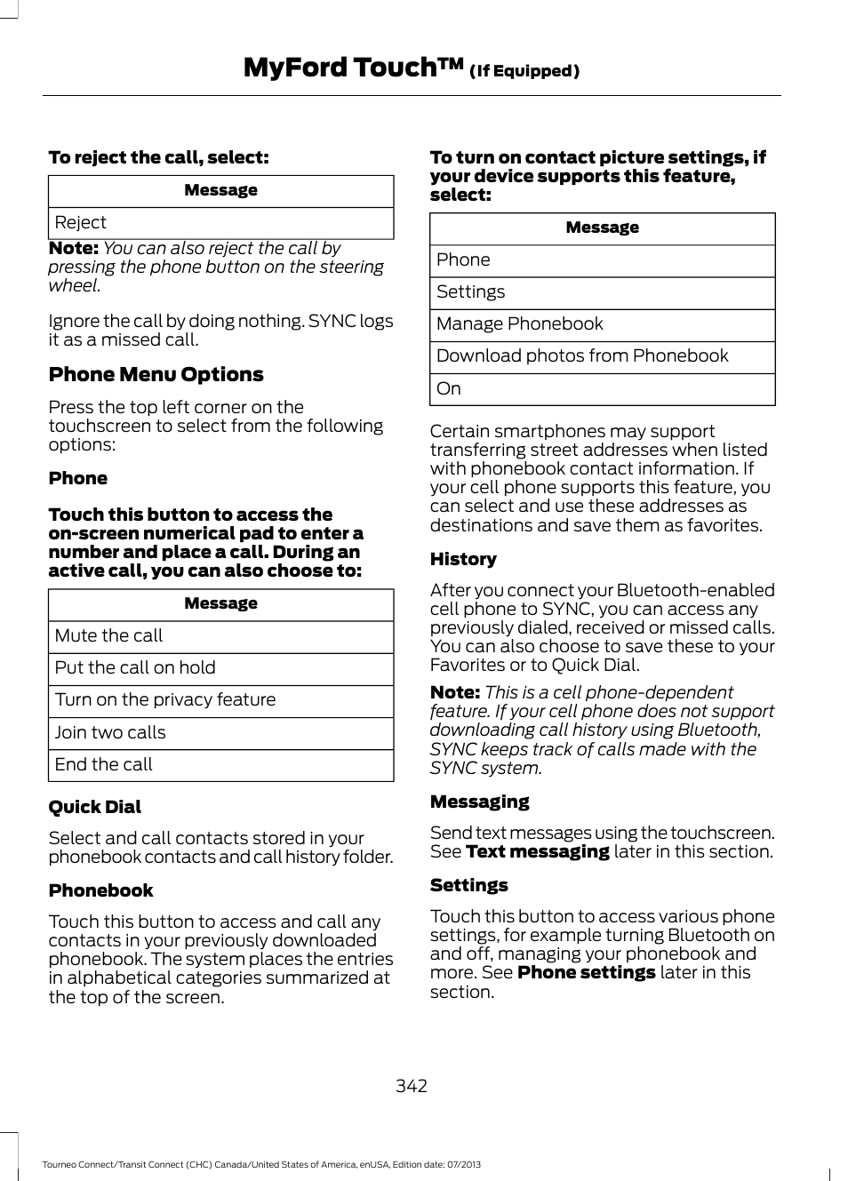 Myford touch | FORD 2014 Transit Connect v.3 User Manual | Page 345 / 411