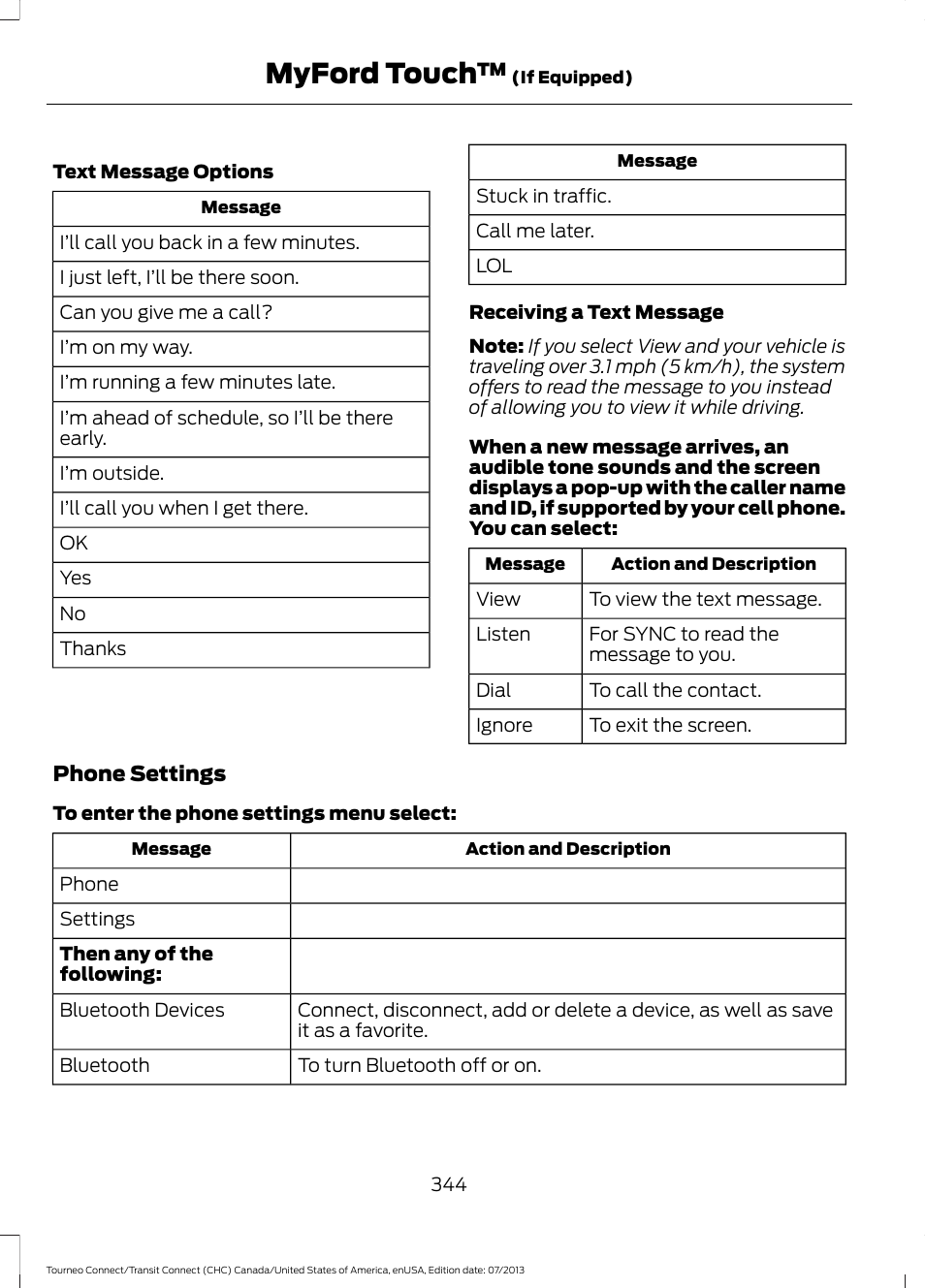 Myford touch | FORD 2014 Transit Connect v.3 User Manual | Page 347 / 411