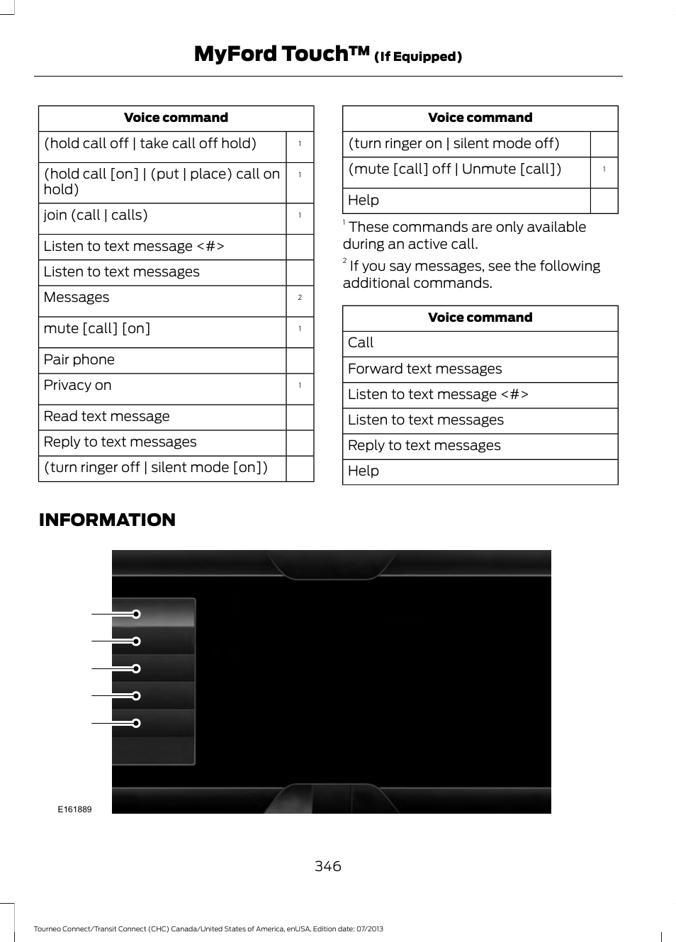 Information, Myford touch | FORD 2014 Transit Connect v.3 User Manual | Page 349 / 411