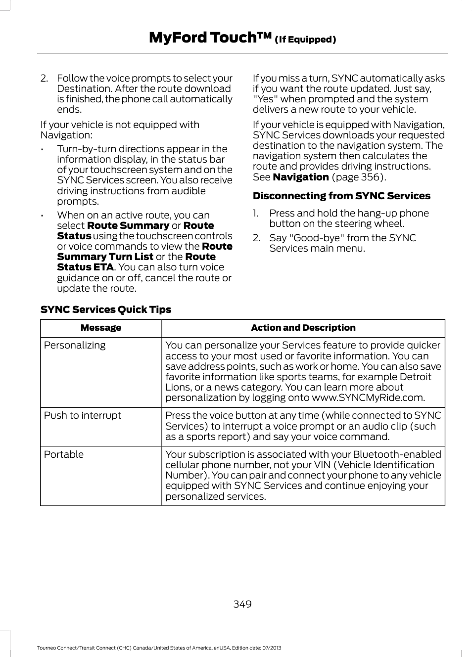 Myford touch | FORD 2014 Transit Connect v.3 User Manual | Page 352 / 411