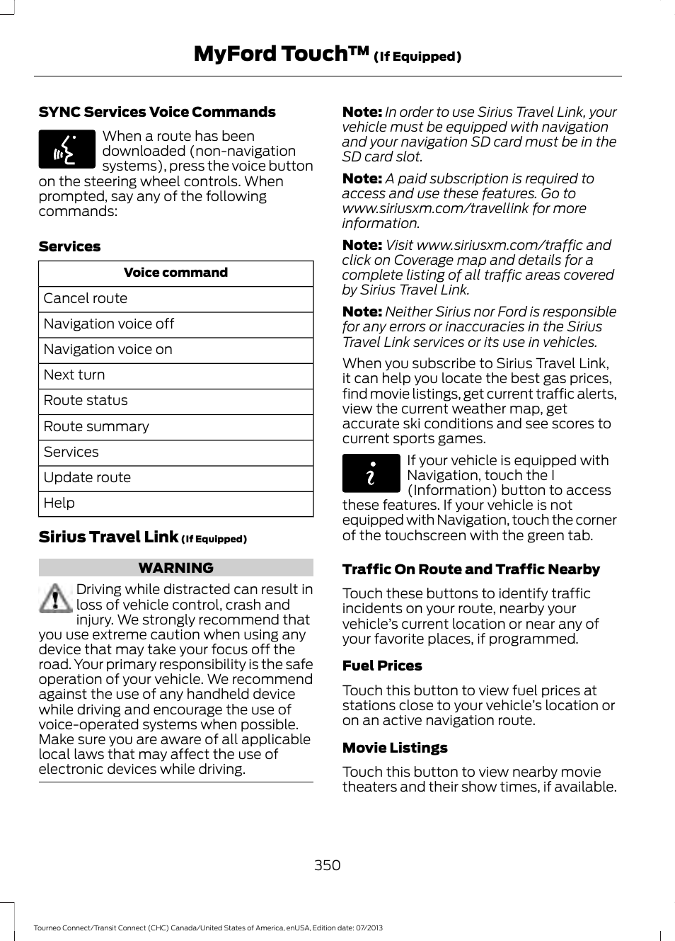Myford touch | FORD 2014 Transit Connect v.3 User Manual | Page 353 / 411