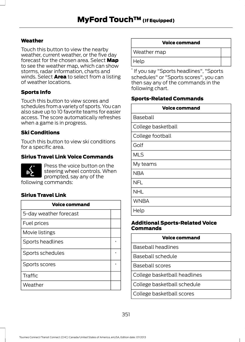 Myford touch | FORD 2014 Transit Connect v.3 User Manual | Page 354 / 411