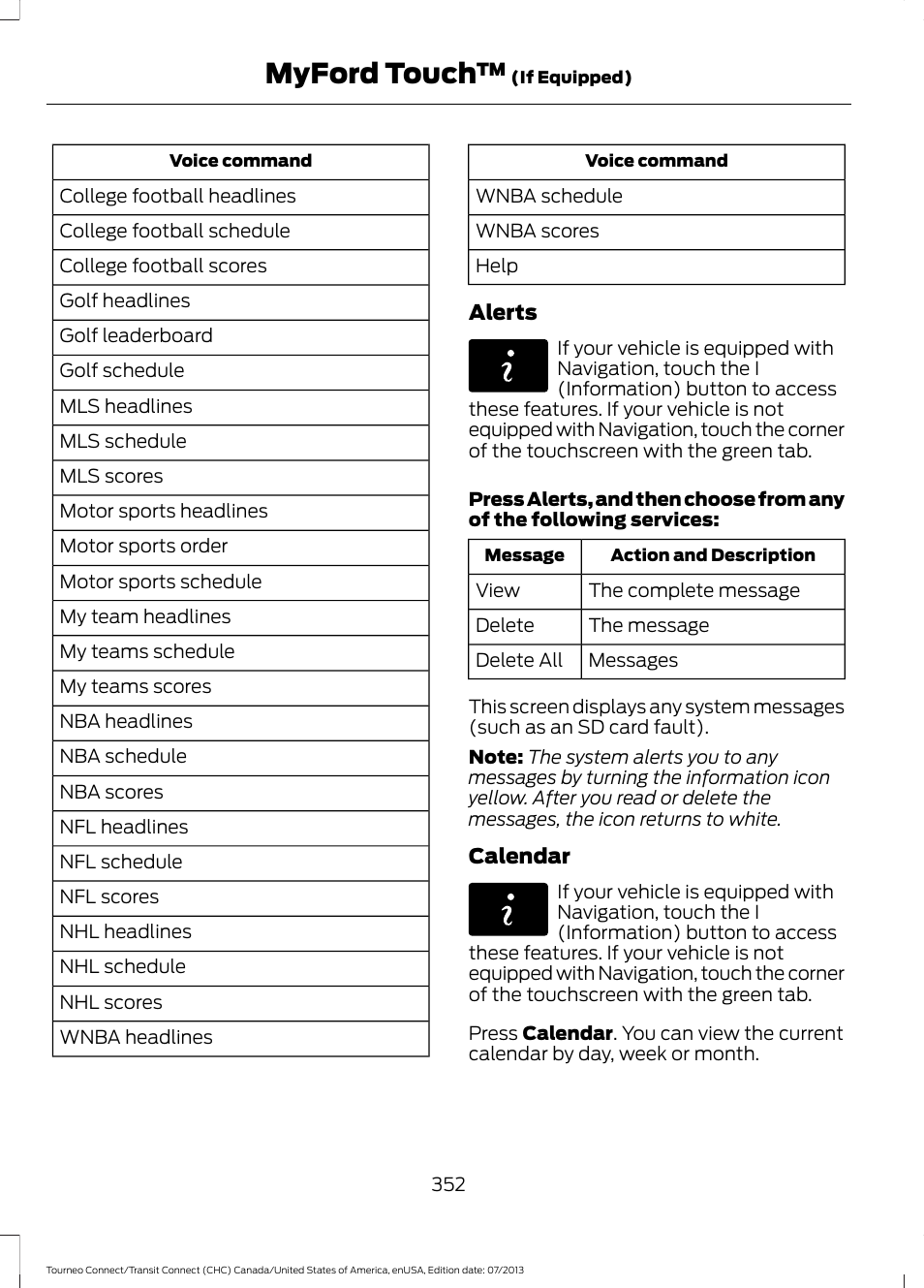 Myford touch | FORD 2014 Transit Connect v.3 User Manual | Page 355 / 411