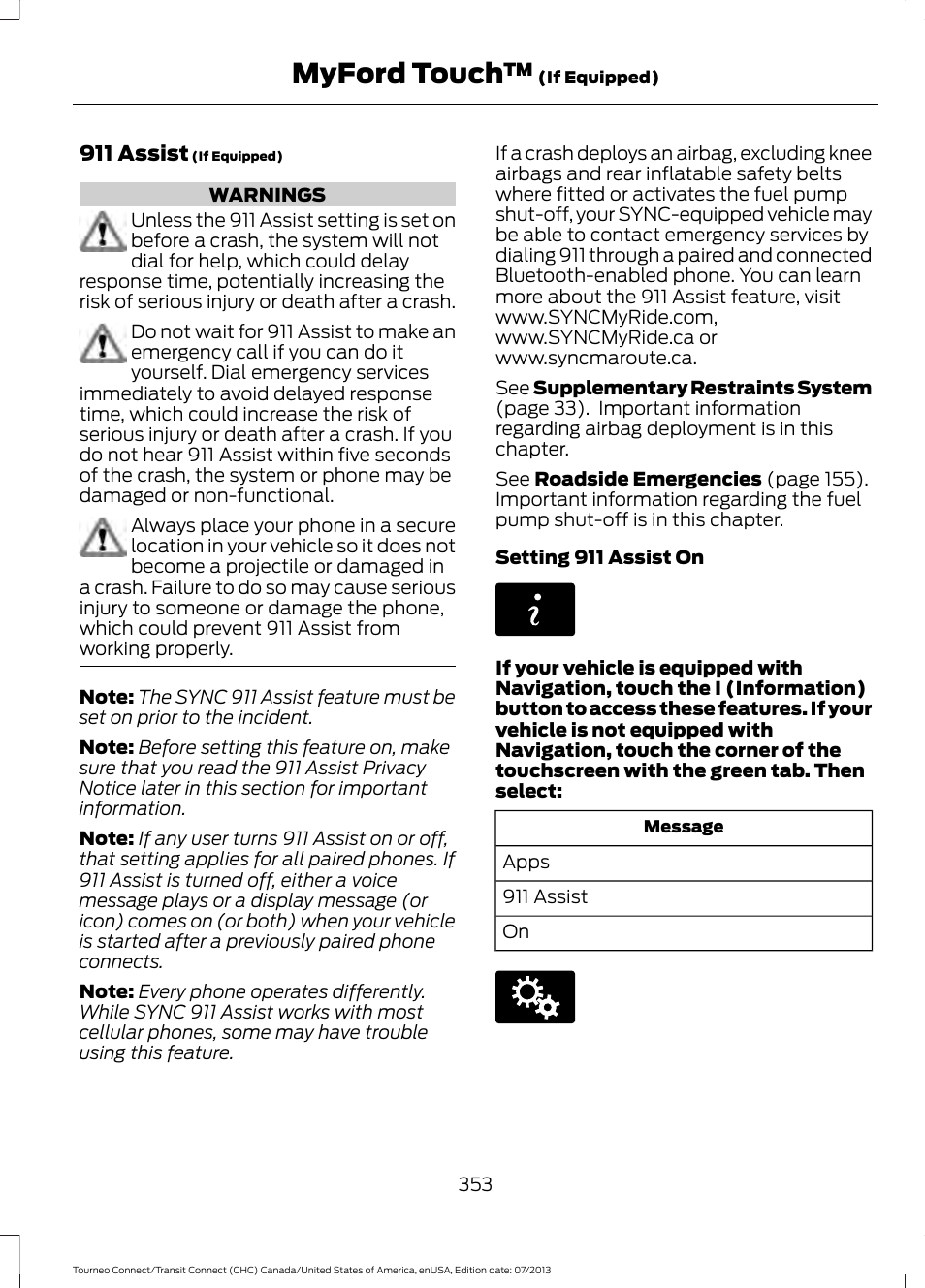 Myford touch | FORD 2014 Transit Connect v.3 User Manual | Page 356 / 411