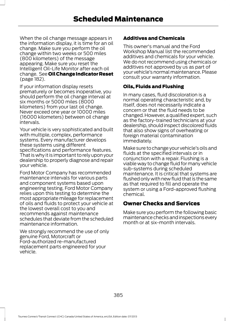 Scheduled maintenance | FORD 2014 Transit Connect v.3 User Manual | Page 388 / 411
