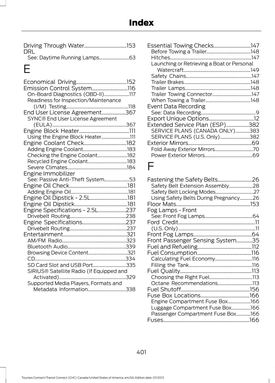Index | FORD 2014 Transit Connect v.3 User Manual | Page 404 / 411