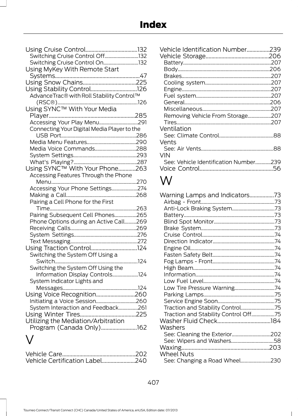 Index | FORD 2014 Transit Connect v.3 User Manual | Page 410 / 411