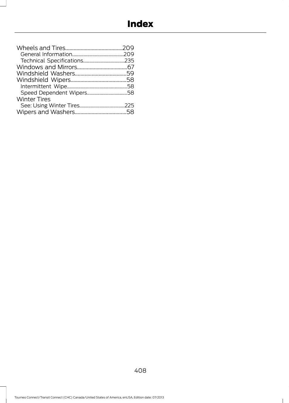 Index | FORD 2014 Transit Connect v.3 User Manual | Page 411 / 411