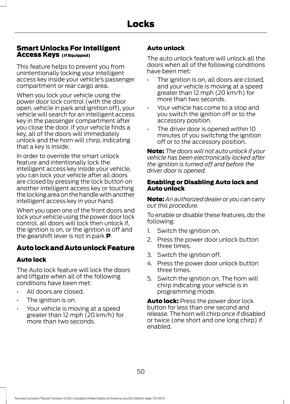 Locks | FORD 2014 Transit Connect v.3 User Manual | Page 53 / 411