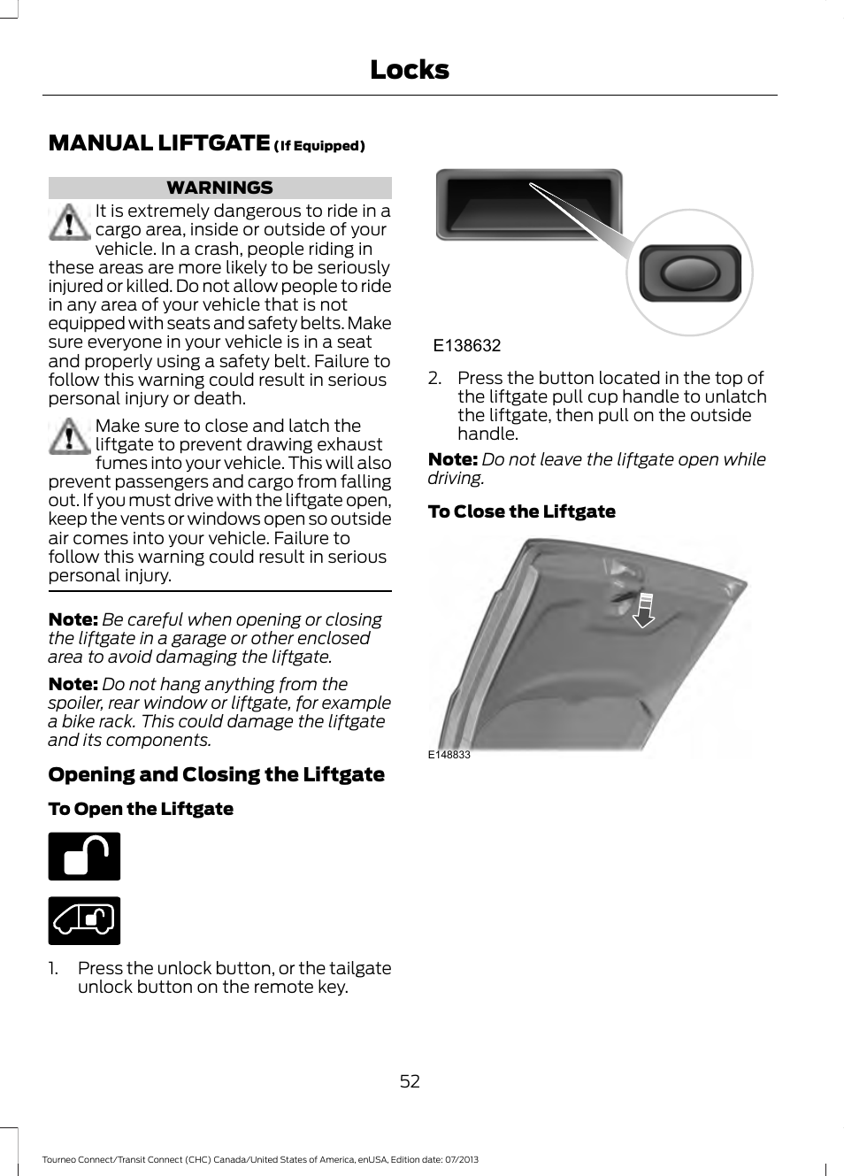 Manual liftgate, Locks | FORD 2014 Transit Connect v.3 User Manual | Page 55 / 411