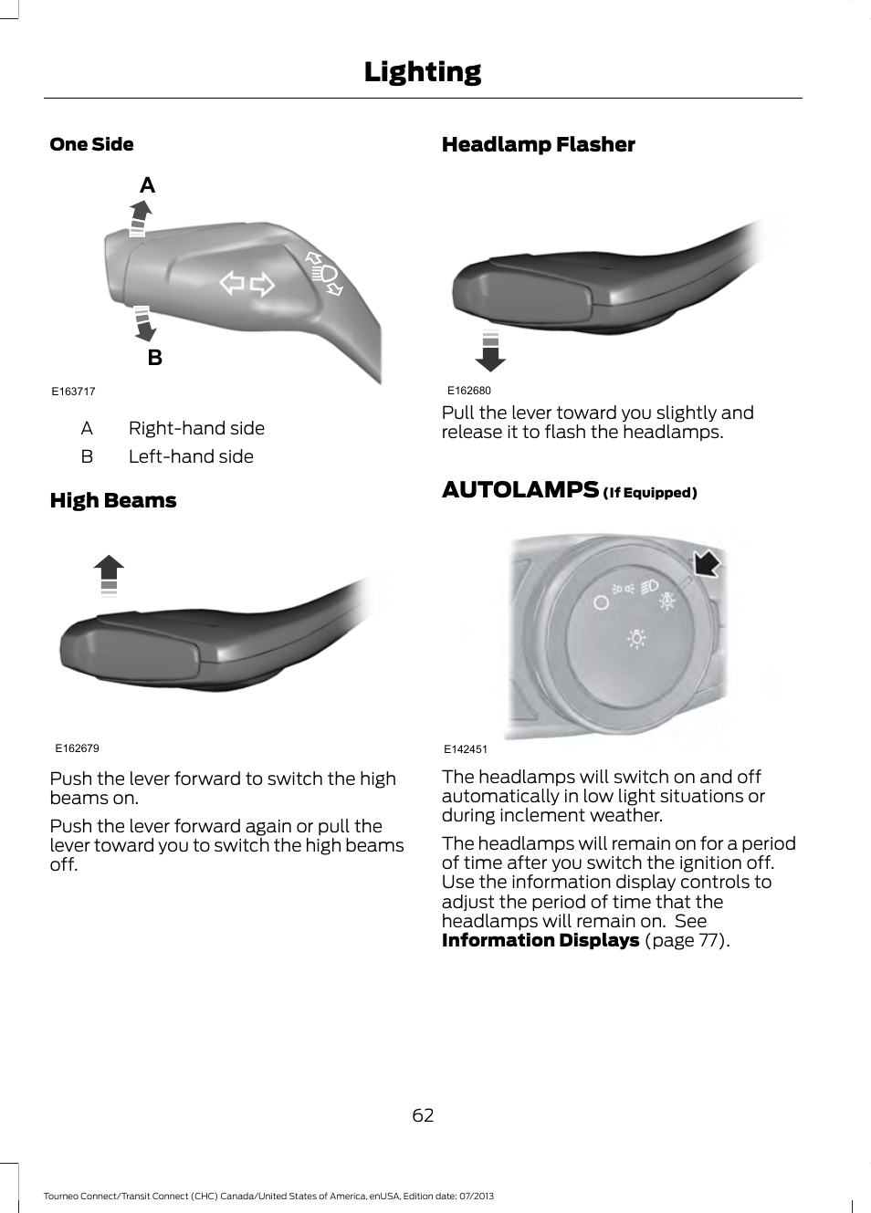 Autolamps, Lighting | FORD 2014 Transit Connect v.3 User Manual | Page 65 / 411