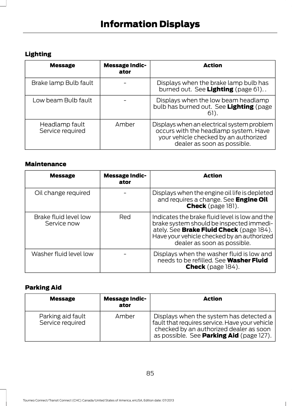 Information displays | FORD 2014 Transit Connect v.3 User Manual | Page 88 / 411