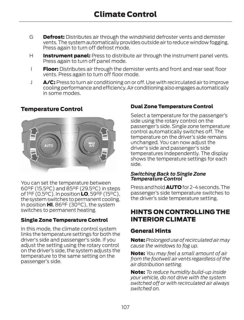 Climate control, Hints on controlling the interior climate | FORD 2013 C-MAX Hybrid v.1 User Manual | Page 110 / 446
