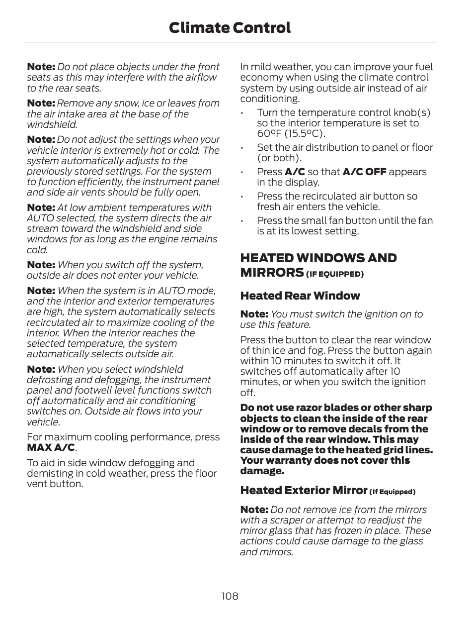 Climate control, Heated windows and mirrors | FORD 2013 C-MAX Hybrid v.1 User Manual | Page 111 / 446