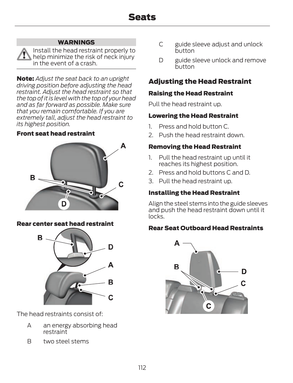 Seats | FORD 2013 C-MAX Hybrid v.1 User Manual | Page 115 / 446