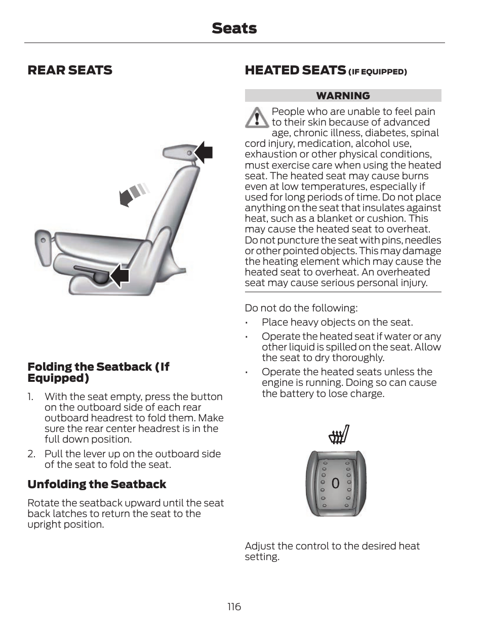 Seats, Rear seats, Heated seats | FORD 2013 C-MAX Hybrid v.1 User Manual | Page 119 / 446