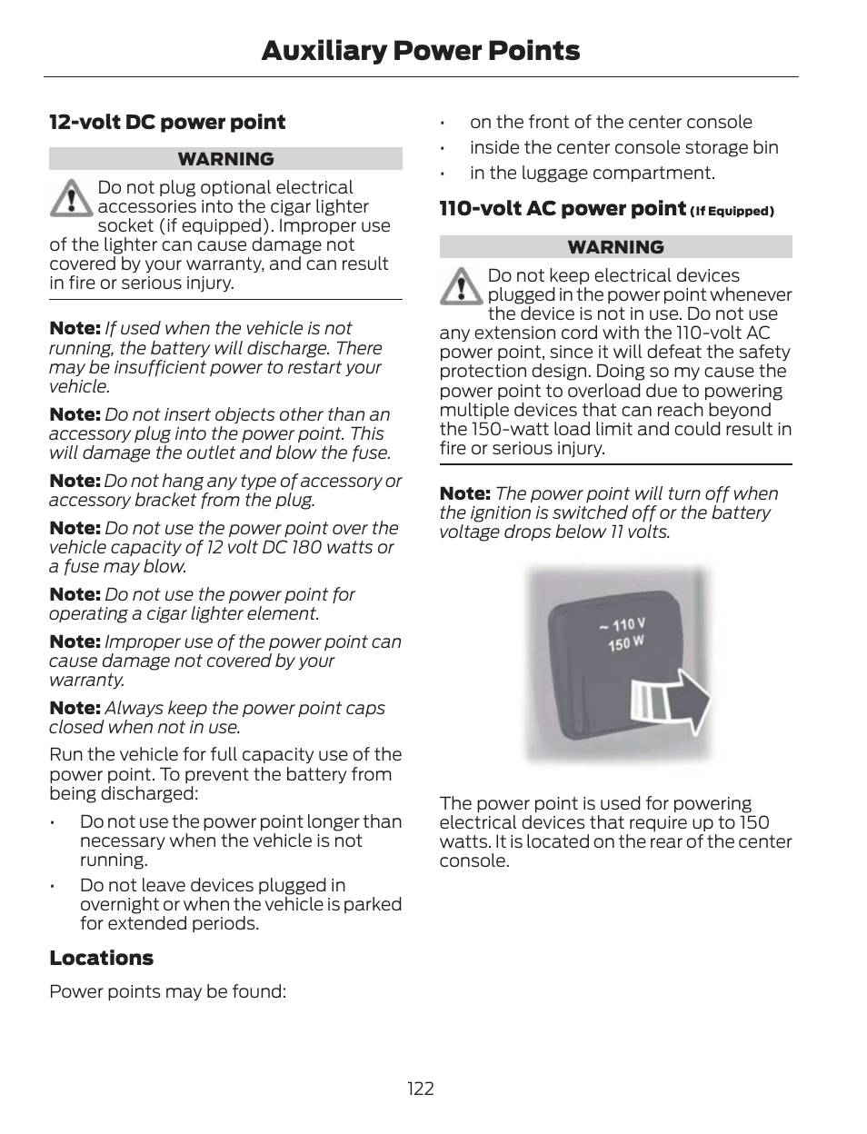 Auxiliary power points | FORD 2013 C-MAX Hybrid v.1 User Manual | Page 125 / 446