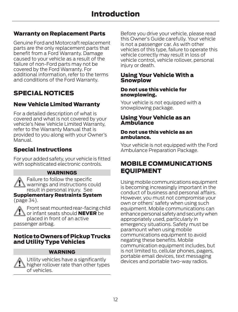 Introduction, Special notices, Mobile communications equipment | FORD 2013 C-MAX Hybrid v.1 User Manual | Page 15 / 446