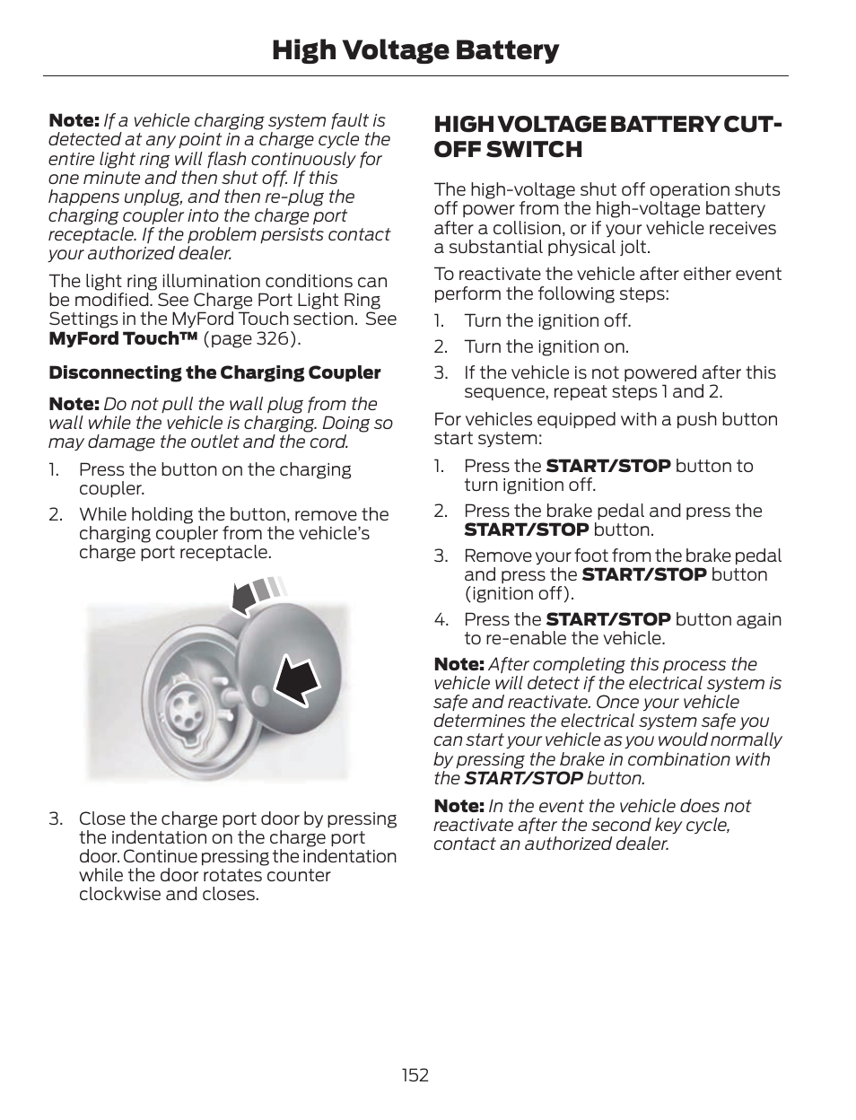 High voltage battery, High voltage battery cut- off switch | FORD 2013 C-MAX Hybrid v.1 User Manual | Page 155 / 446
