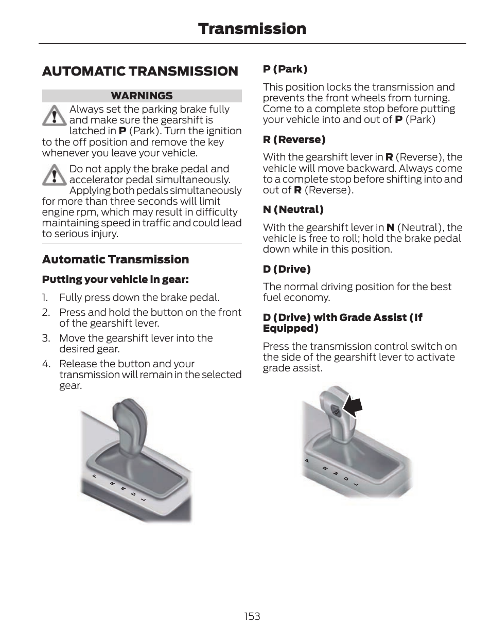 Transmission, Automatic transmission | FORD 2013 C-MAX Hybrid v.1 User Manual | Page 156 / 446