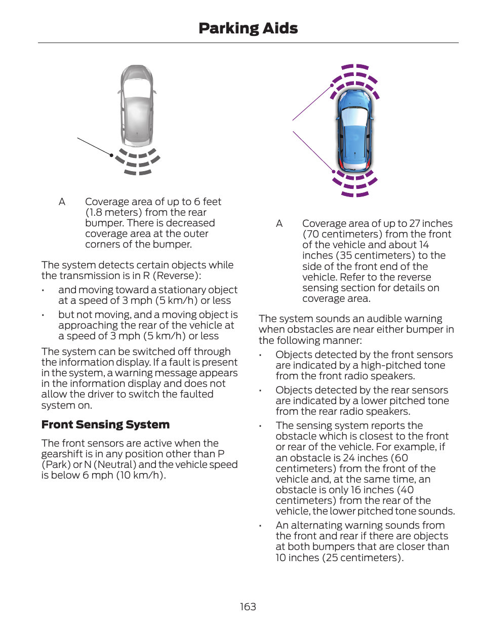 Parking aids | FORD 2013 C-MAX Hybrid v.1 User Manual | Page 166 / 446