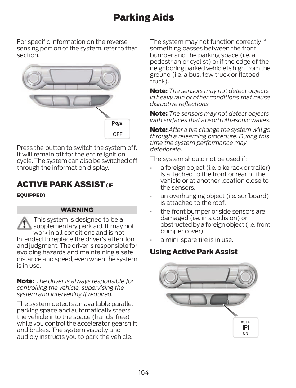 Parking aids, Active park assist | FORD 2013 C-MAX Hybrid v.1 User Manual | Page 167 / 446