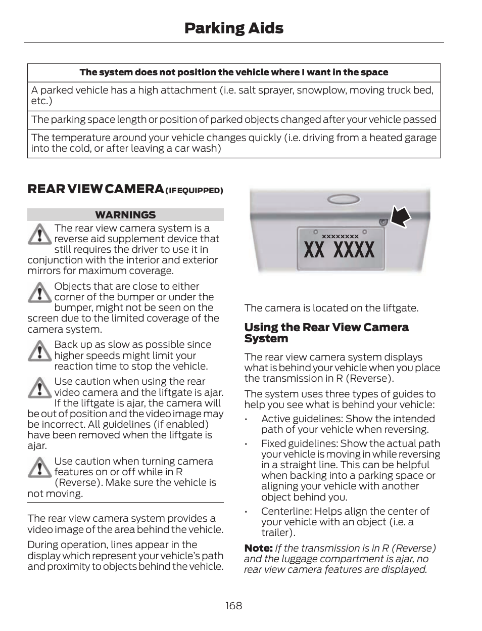 Parking aids, Rear view camera | FORD 2013 C-MAX Hybrid v.1 User Manual | Page 171 / 446