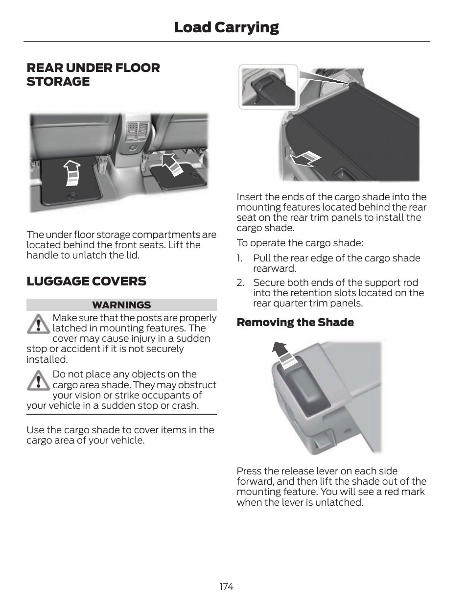 Load carrying, Rear under floor storage, Luggage covers | FORD 2013 C-MAX Hybrid v.1 User Manual | Page 177 / 446