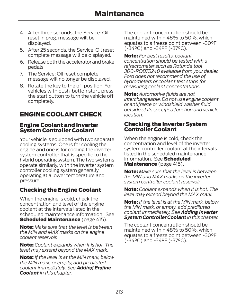 Maintenance, Engine coolant check | FORD 2013 C-MAX Hybrid v.1 User Manual | Page 216 / 446