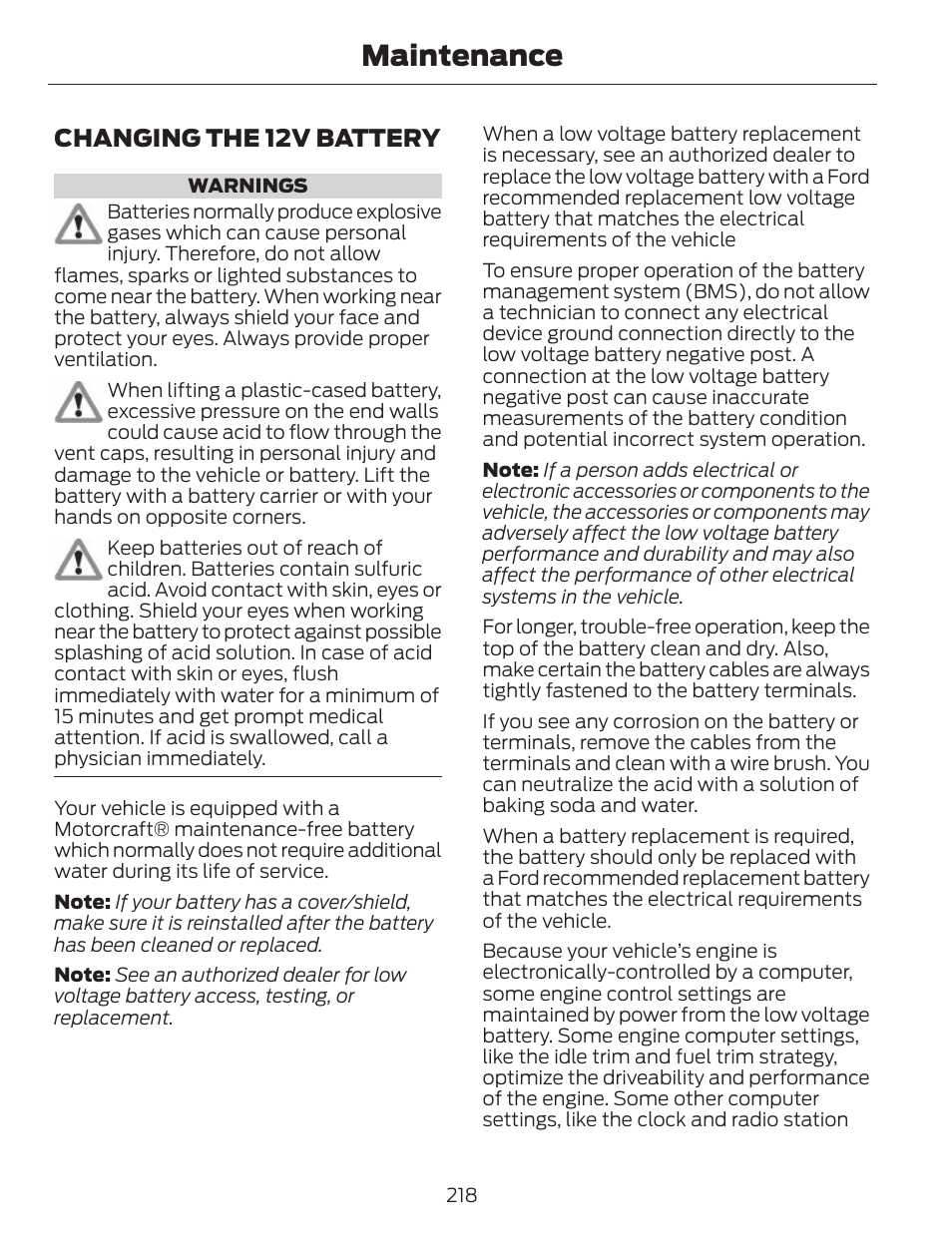 Maintenance, Changing the 12v battery | FORD 2013 C-MAX Hybrid v.1 User Manual | Page 221 / 446