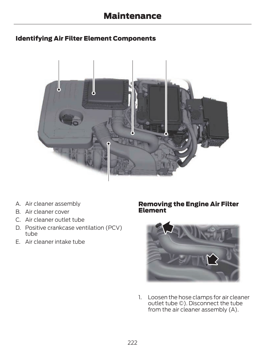 Maintenance, Ac d e b | FORD 2013 C-MAX Hybrid v.1 User Manual | Page 225 / 446
