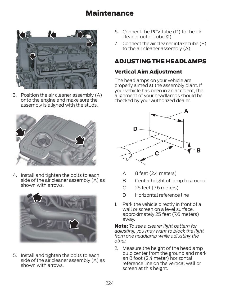 Maintenance, Adjusting the headlamps | FORD 2013 C-MAX Hybrid v.1 User Manual | Page 227 / 446