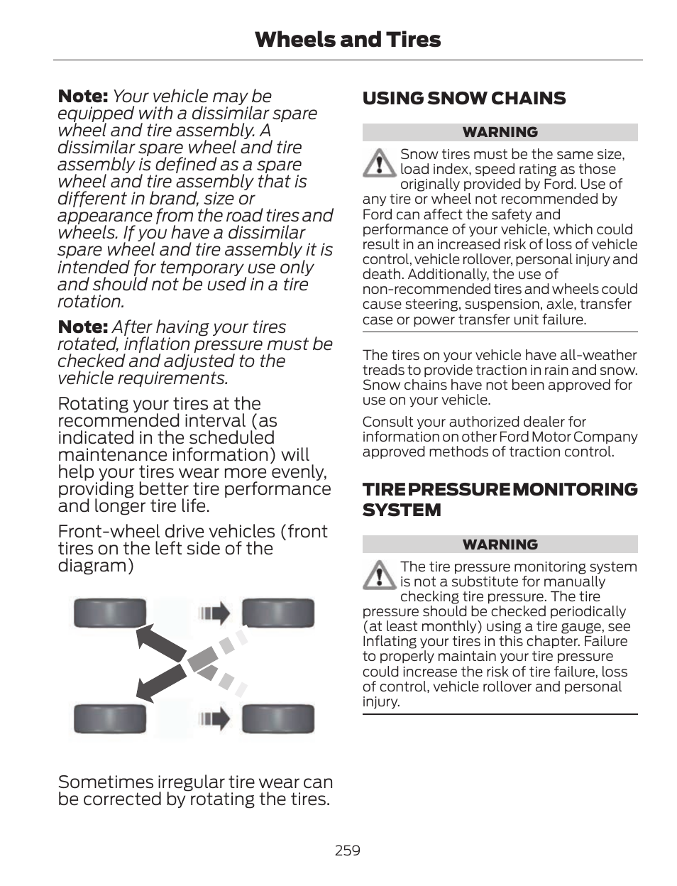 Wheels and tires | FORD 2013 C-MAX Hybrid v.1 User Manual | Page 262 / 446
