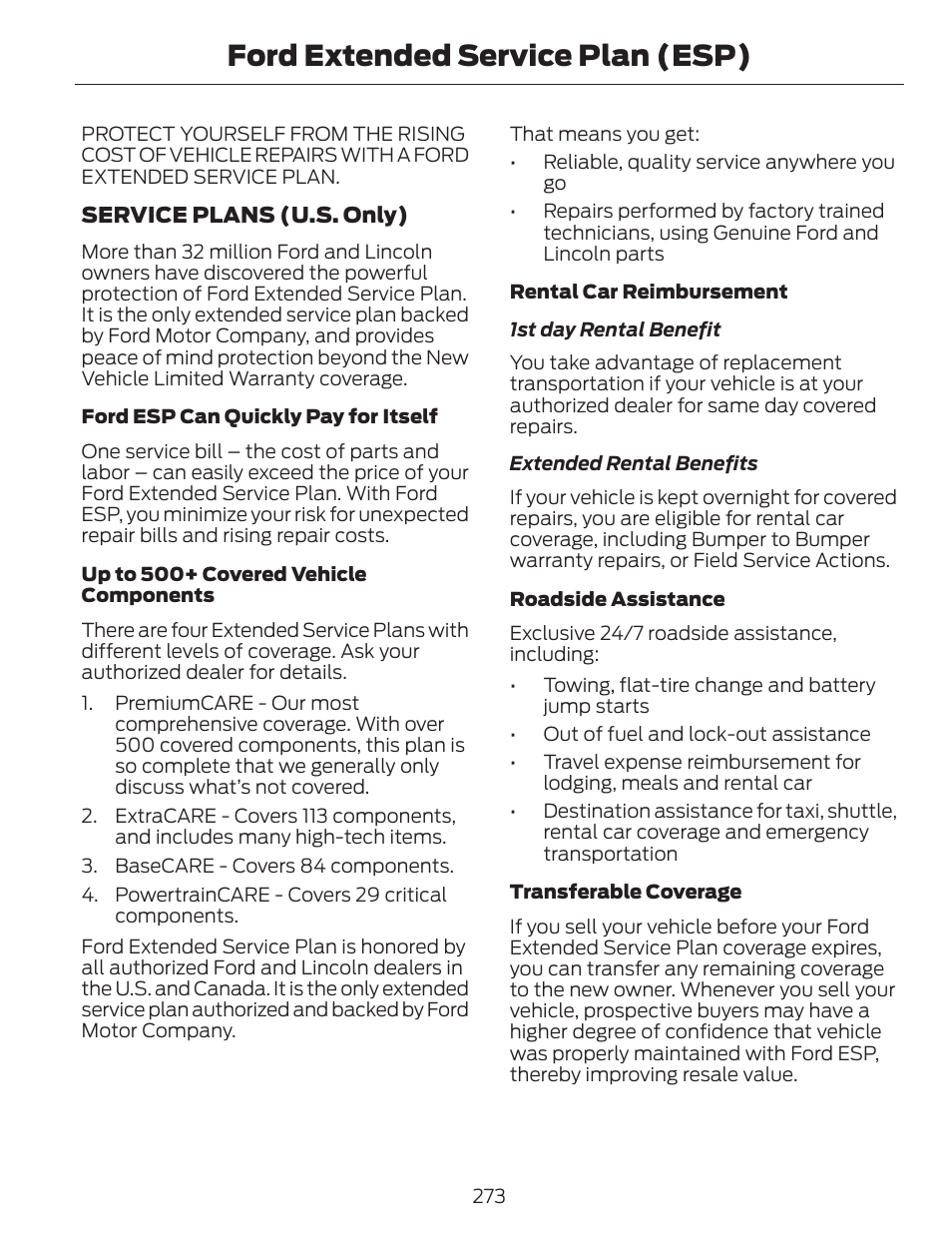 Ford extended service plan (esp) | FORD 2013 C-MAX Hybrid v.1 User Manual | Page 276 / 446