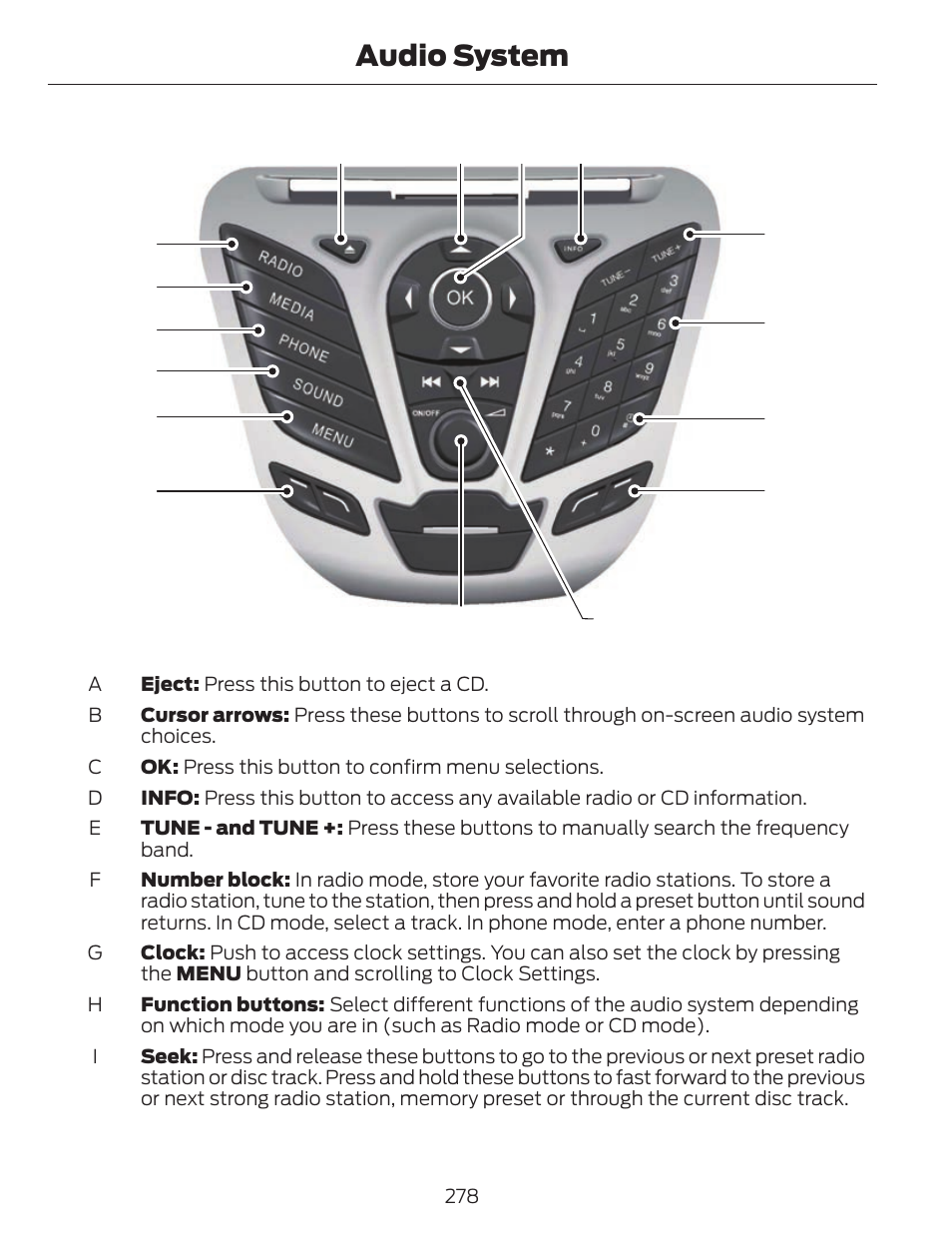 Audio system | FORD 2013 C-MAX Hybrid v.1 User Manual | Page 281 / 446