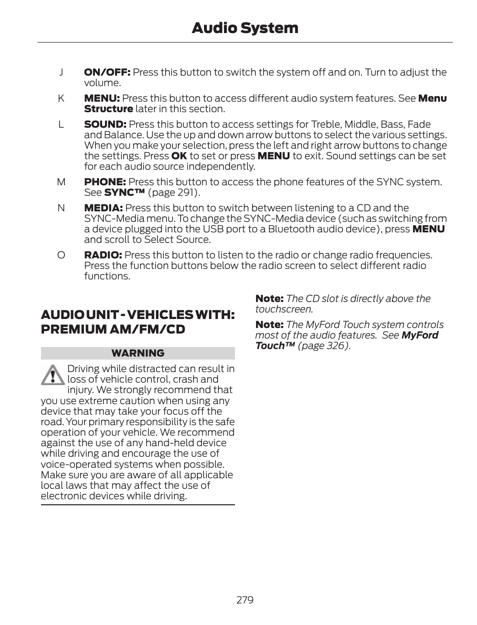 Audio system, Audio unit - vehicles with: premium am/fm/cd | FORD 2013 C-MAX Hybrid v.1 User Manual | Page 282 / 446