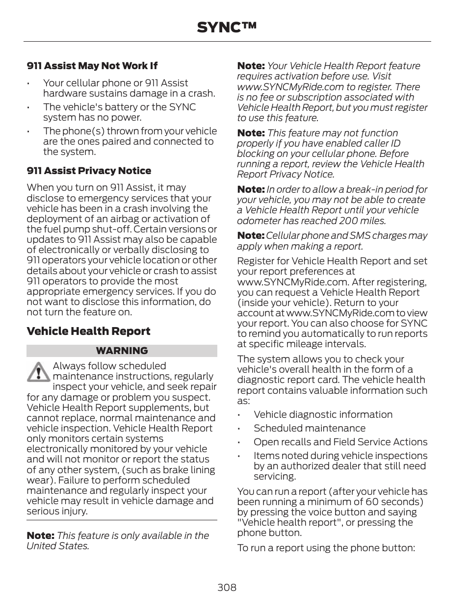 Sync | FORD 2013 C-MAX Hybrid v.1 User Manual | Page 311 / 446