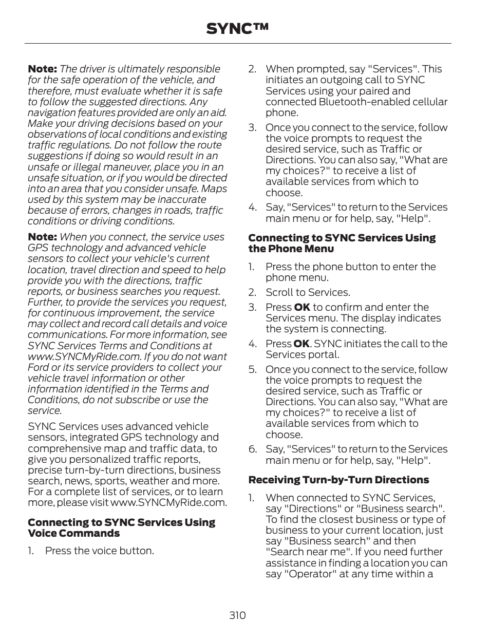 Sync | FORD 2013 C-MAX Hybrid v.1 User Manual | Page 313 / 446