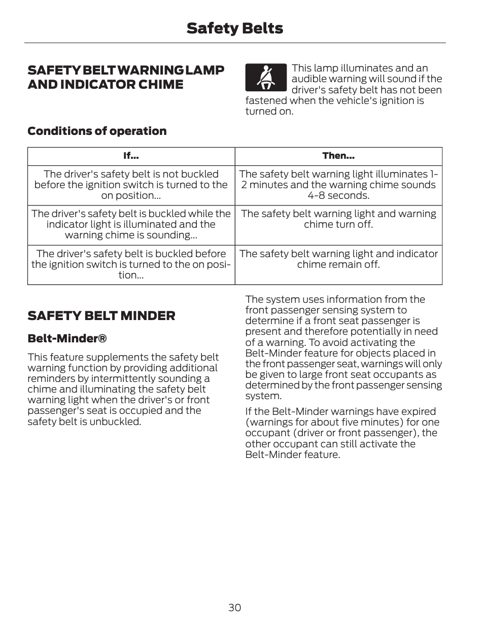 Safety belts, Safety belt warning lamp and indicator chime, Safety belt minder | FORD 2013 C-MAX Hybrid v.1 User Manual | Page 33 / 446