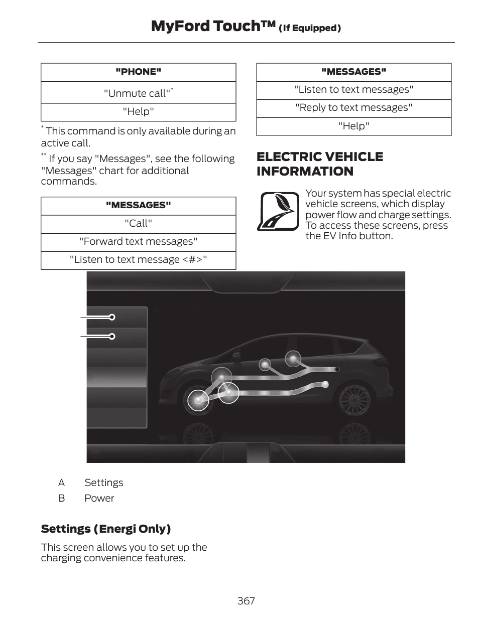 Myford touch, Electric vehicle information | FORD 2013 C-MAX Hybrid v.1 User Manual | Page 370 / 446