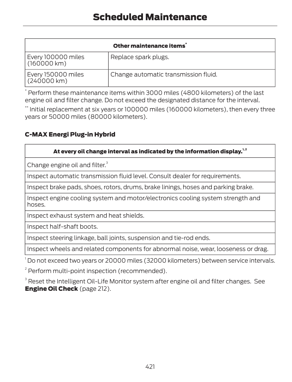 Scheduled maintenance | FORD 2013 C-MAX Hybrid v.1 User Manual | Page 424 / 446