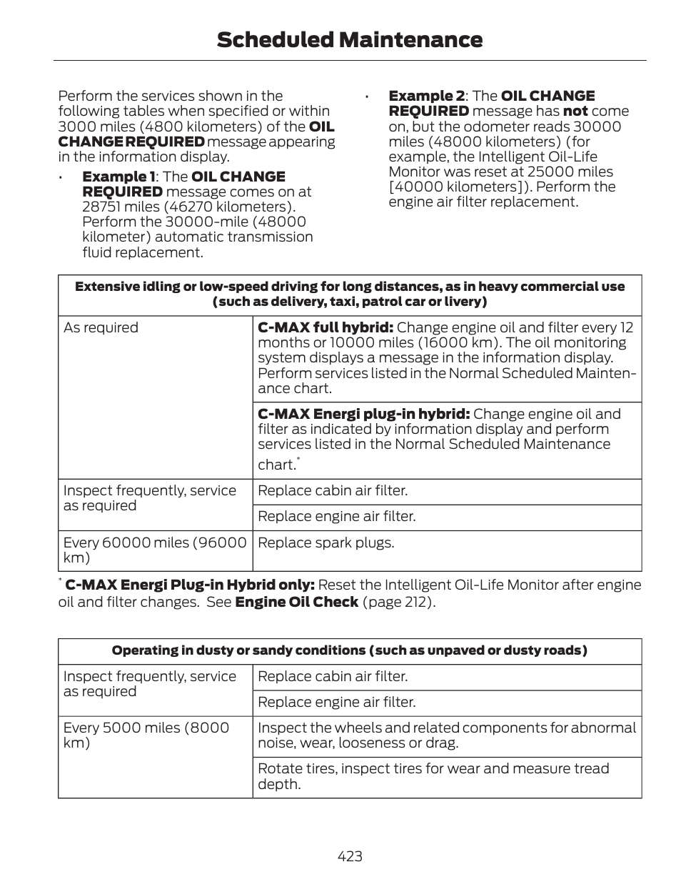 Scheduled maintenance | FORD 2013 C-MAX Hybrid v.1 User Manual | Page 426 / 446