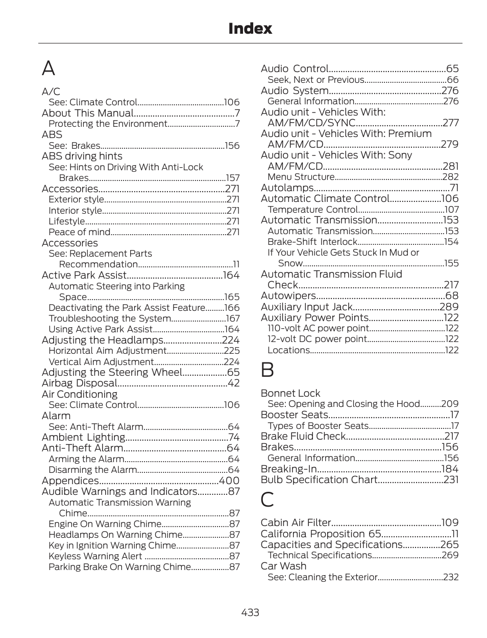 Index | FORD 2013 C-MAX Hybrid v.1 User Manual | Page 436 / 446