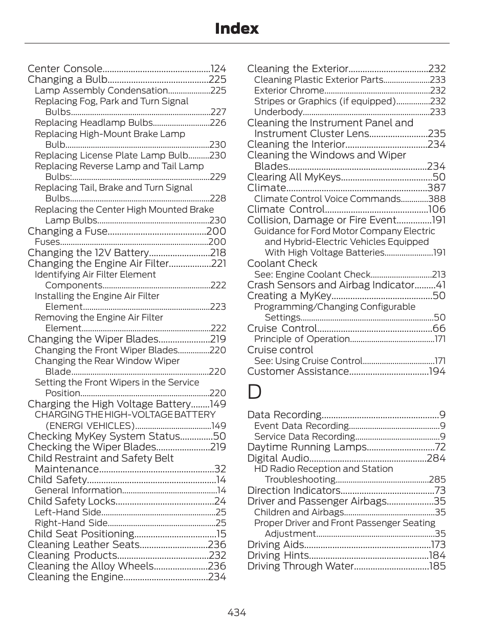 Index | FORD 2013 C-MAX Hybrid v.1 User Manual | Page 437 / 446