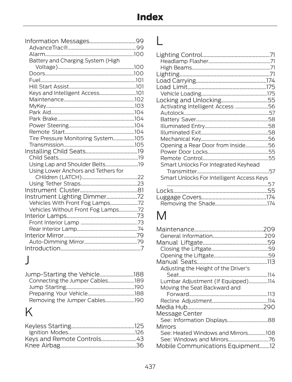 Index | FORD 2013 C-MAX Hybrid v.1 User Manual | Page 440 / 446