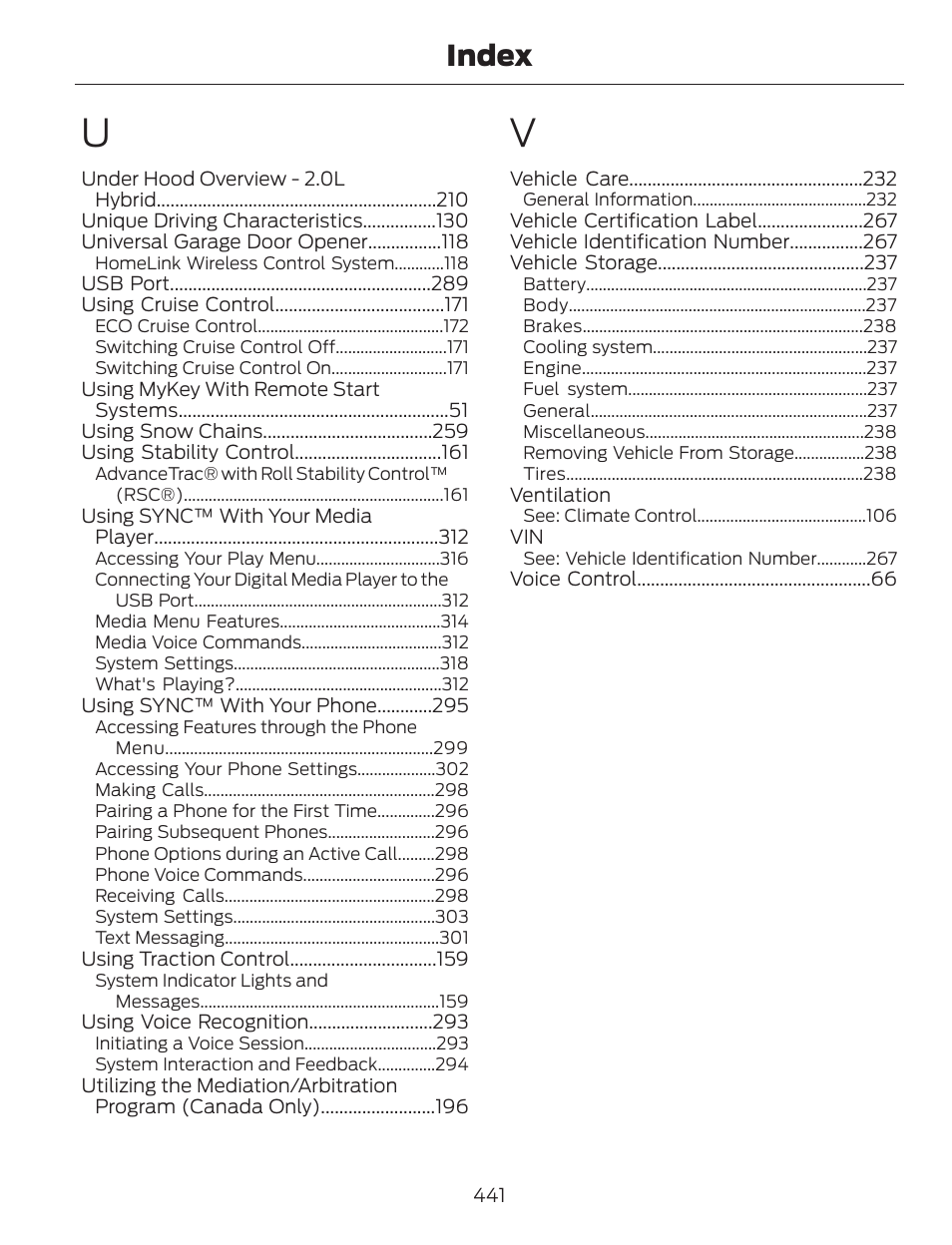 Index | FORD 2013 C-MAX Hybrid v.1 User Manual | Page 444 / 446