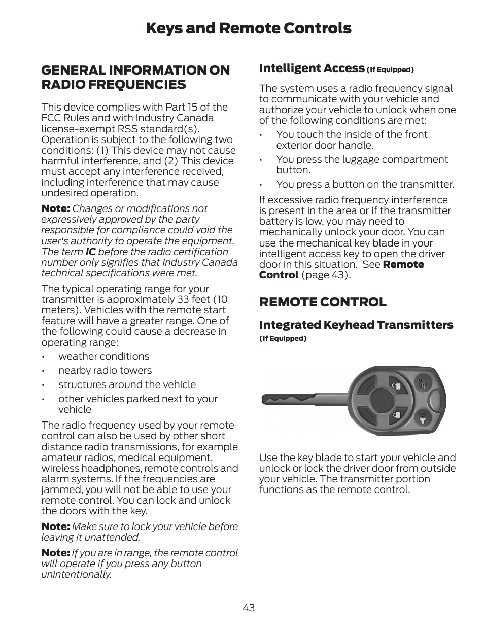 Keys and remote controls, General information on radio frequencies, Remote control | FORD 2013 C-MAX Hybrid v.1 User Manual | Page 46 / 446