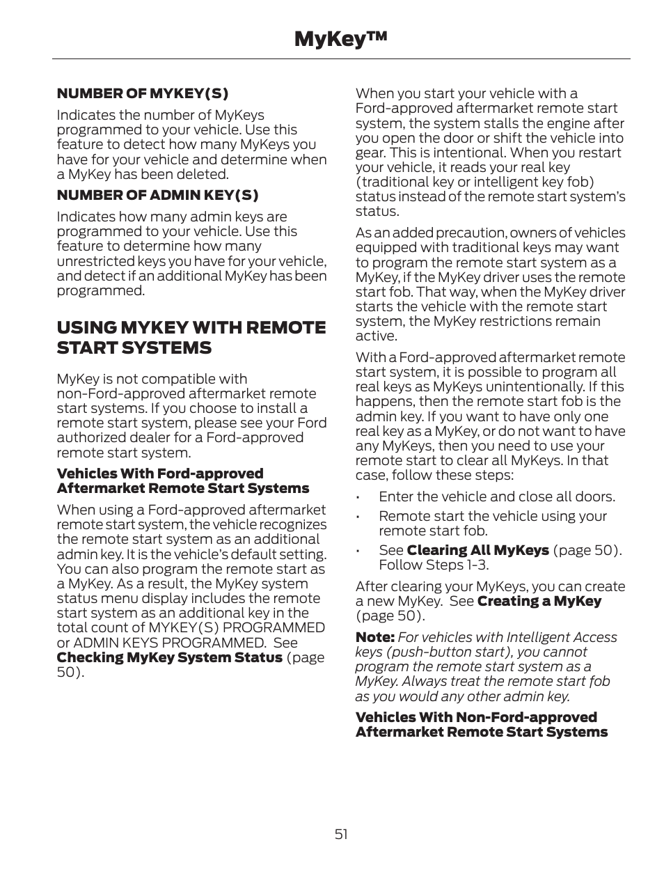 Mykey, Using mykey with remote start systems | FORD 2013 C-MAX Hybrid v.1 User Manual | Page 54 / 446