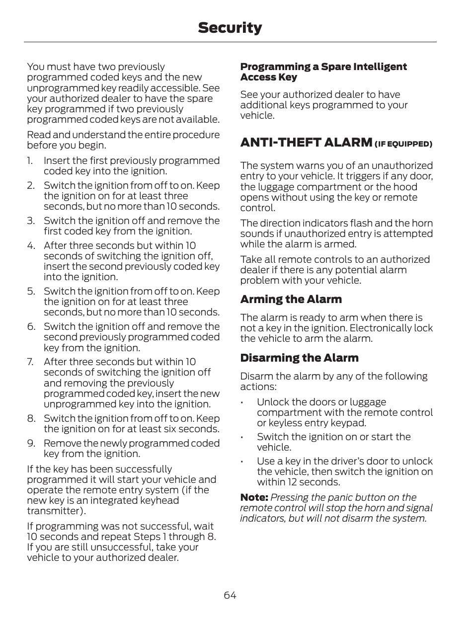 Security, Anti-theft alarm | FORD 2013 C-MAX Hybrid v.1 User Manual | Page 67 / 446