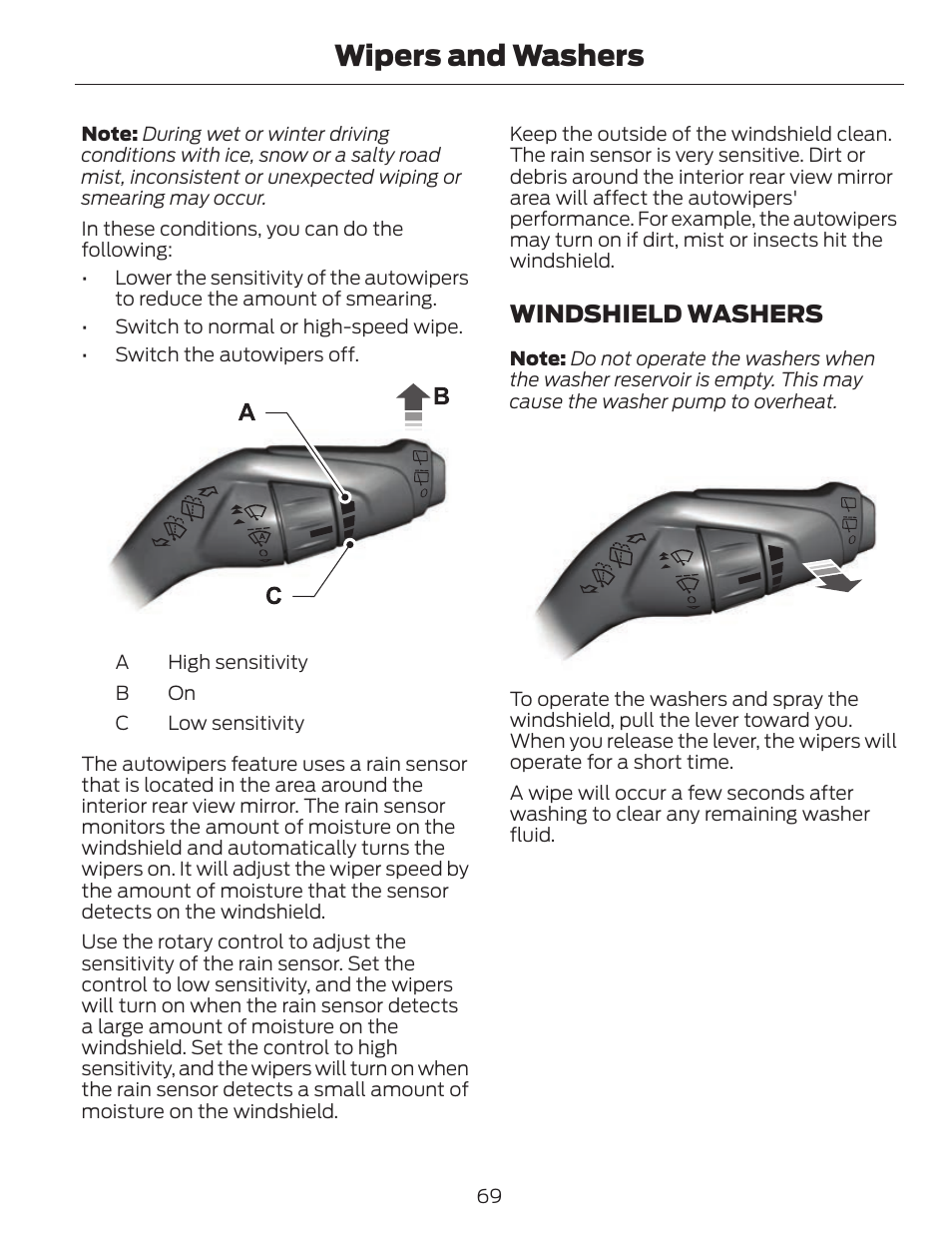 Wipers and washers, Windshield washers | FORD 2013 C-MAX Hybrid v.1 User Manual | Page 72 / 446